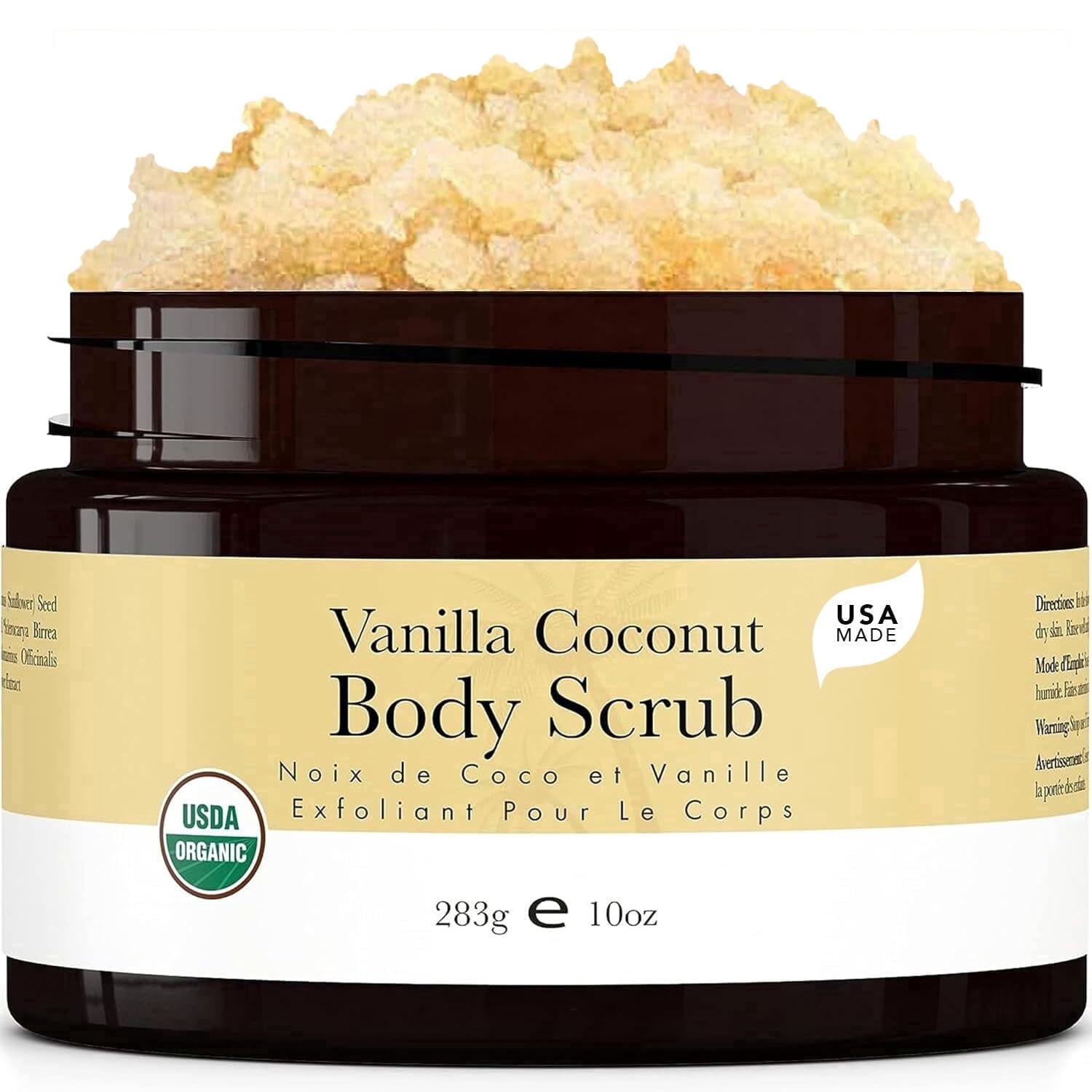 Beauty by Earth Vanilla Coconut Body Scrub - USDA Organic Exfoliating Body Scrub, Sugar Scrub for Silky Smooth Skin