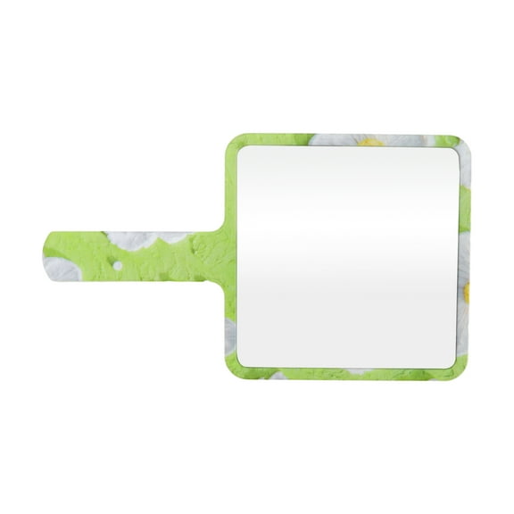1 Pc Women Floral Square Handheld Mirror for Business Travel Gym Green White Plastic Aluminum Mirror