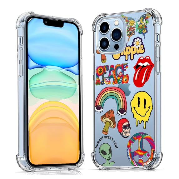 Hippie Elements Collage Clear Case for iPhone 11 Pro Max,Aesthetic Art Design Case for Men Women,Unique Soft Transparent TPU Bumper Case Cover