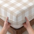 thumbnail image 3 of Cal.King Size Fitted Sheet Set - Farmhouse Plaid 3 Piece Bedding Sets 16" Deep Pocket Fitted Sheet with 2 Pillowcases, Cream Classic Buffalo Check Rustic Brushed Microfiber Hotel Luxury Bed Sheets, 3 of 9