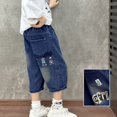 thumbnail image 2 of RUTAYY Toddler Boys Elastic Waist Wide Leg Casual Loose Calf Length Jeans With Pockets Trouser Comfort Infants Pants, 2 of 6