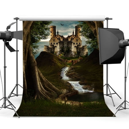 Image of ABPHOTO 5x7ft Photography Backdrop Castle Dreamy World Fairy Tale Forest Cascade Green Pool Grass Field Fantasy Landscape Backdrops Seamless Newborn Baby Toddlers Lover Portraits