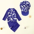 thumbnail image 4 of Boys 3 Piece Swimsuit Half Zip Long Sleeve Tops Elastic Waist Shorts Stretchy Quick Dry Bathing Suit With Hat (12 Months, Navy), 4 of 9