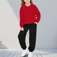 thumbnail image 2 of AHTJRT Tracksuit Set for Kids Long Sleeve Hoodie Sweatshirt Tapered Pants Set Two Pieces Fall Spring Running Hiking Outfits Red#01 10-11 Years, 2 of 9