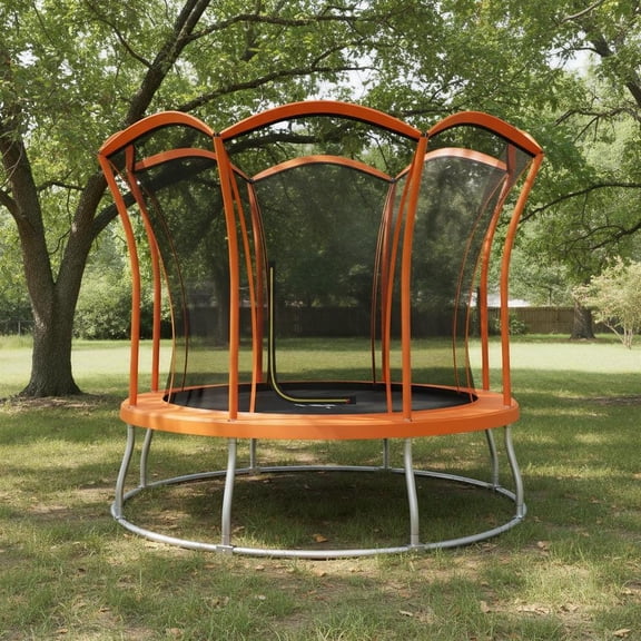 Topcobe 10 Feet Unique Flower Shape Trampoline with Galvanized Steel Frame, Recreational Trampolines for Kids, Large Trampoline for Outdoor Backyards-Orange