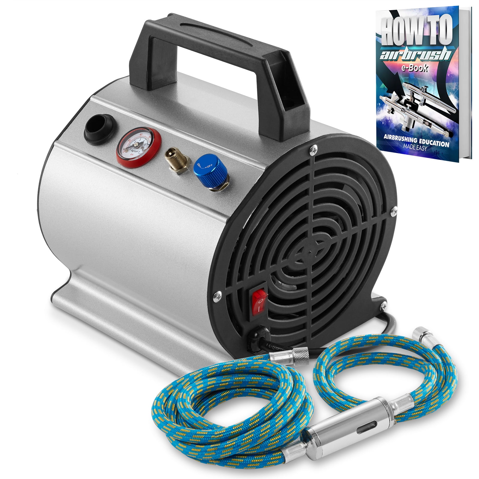 PointZero 1/6 HP Airbrush Compressor with Internal Tank and 6 Ft. Hose Small, Quiet, Portable