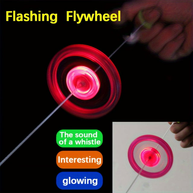 3pcs Flashing Flywheel, The Sound Of A Whistle, Rope Flywheel Rotator Glow Rotating Gyro, Glow In The Dark Party Rewards Gift, Top Pull Toy Track Glow Whistle Gift Wheel Toy
