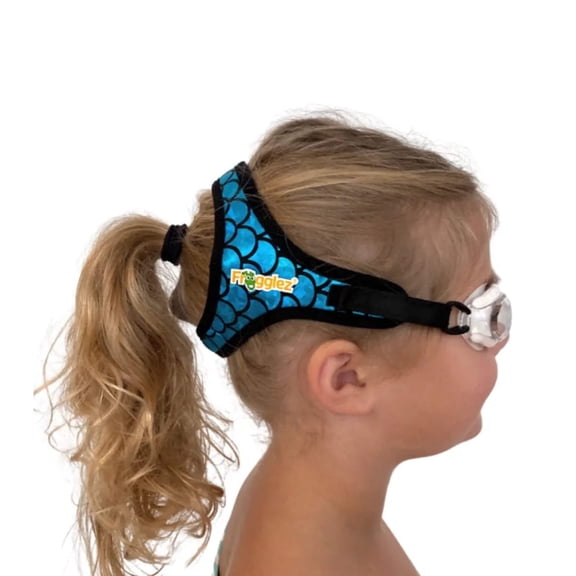 Frogglez Blue Sharkz Kids Swim Goggles with Neoprene Strap, UV Protection, and Anti-Fog Lens