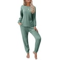 thumbnail image 3 of Ekouaer Womens Pajamas Set Ribbed Knit Long Sleeve Pullover Top Jogger Pants Set 2 Piece Lounge Set Sleepwear Tracksuit, 3 of 14