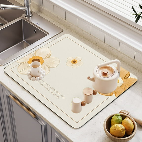 Kitchen Stone Dish Drying Mat for Kitchen Counter Ultra Absorbent Heat Diatomaceous Earth Sink Tray Mat for Dish Bottles Cups Pet Bowl 16x12 Inch on Clearance