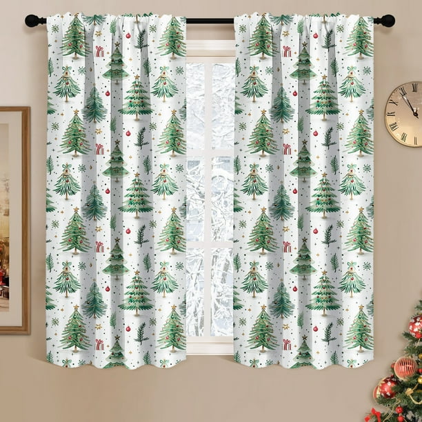 Cortinas cortas Christmas Forest - Cortina de cocina con cortina solar de poliéster verde 140x70cm (55x28in) 1pc