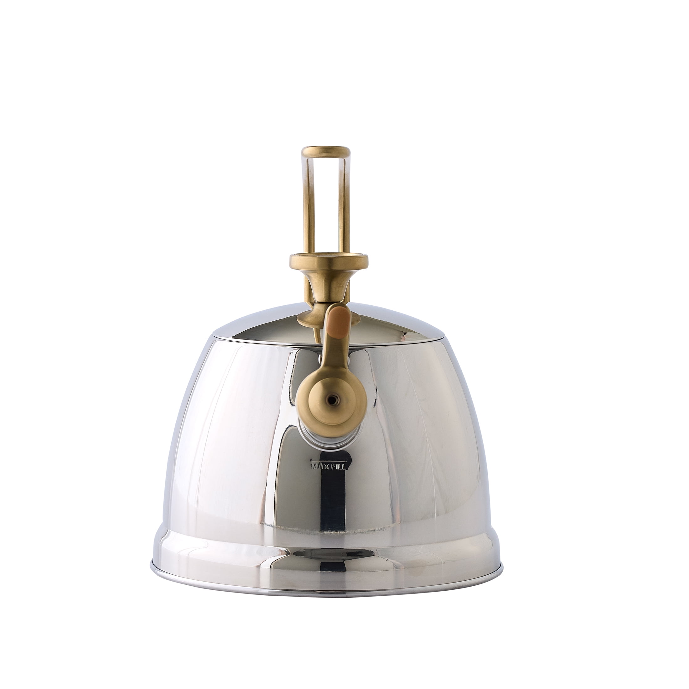 Better Homes & Gardens 1.8-Quart Stainless Steel Whistling Tea Kettle, Gold Accents