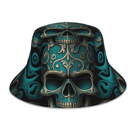 Reflective Bucket Hat Packable Sun Hats Outdoor Beach Cap , Cool Skull Skulls Head Art