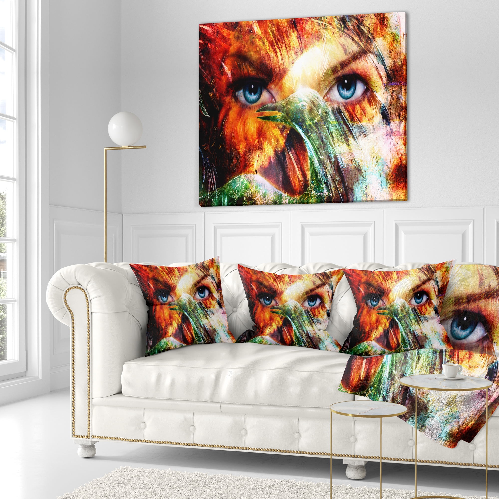 Designart Woman Feather Collage - Portrait Throw Pillow - 16x16