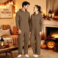 thumbnail image 3 of ZHOGXU Hooded Jumpsuits Unisex Zipper Front Bodysuit Cozy Lightweight Hoodie Rompers Loungewear,Brown,S, 3 of 8