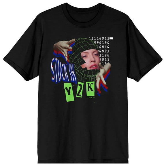 Low Poly Y2K Trend Stuck In Y2K Crew Neck Short Sleeve Men's Black T-shirt-Medium