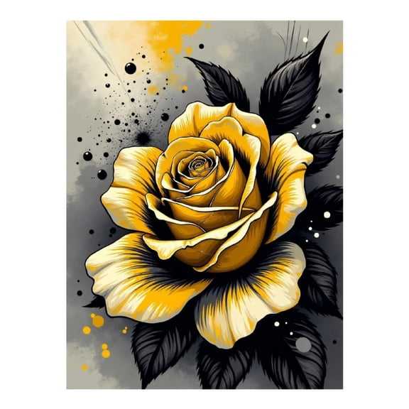 Diamond Art Kit for Adults, Rose Yellow Black Print No.159 Diamond Painting for Adults Beginners, 5D DIY Diamond Art Painting Kits, Colorful Diamond Painting Craft for Home Decor 12x16