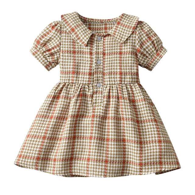 QIPOPIQ Robe Bébé Fille Manches Courtes Vintage Peter Pan Col Été Décontracté Mini Coton Lin Robes Liquidation