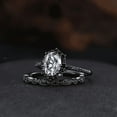thumbnail image 4 of Oval Cut Diamond Engagement Ring Set- Black Diamond Halo Ring in 14K Black Gold Vermeil Bridal Ring Set, 4 of 6