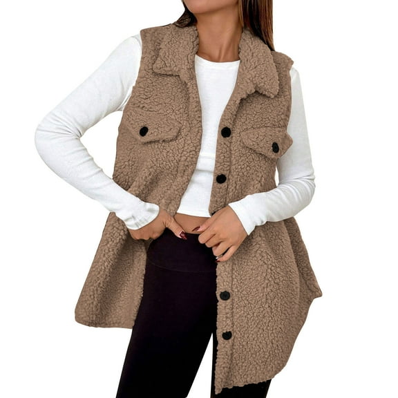 Hueook Jackets for Women Trendy Women's Loose Solid Color Casual Lapel with Button Jacket Tops Coffee L