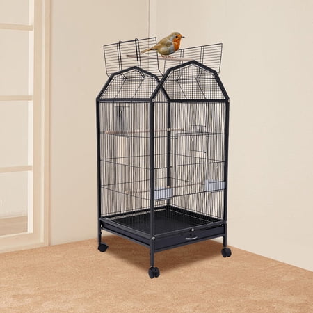 Parakeet Bird Cage with Stand, 39.9-Inch Large Bird Cages with 4 Universal Wheels and 2 Feeding Cups, Finch Bird Pet Bird Flight Cages, 360° Full Hollow Bird Cage for Cockatiel Conure Macaw Budgie