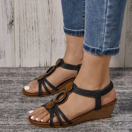 

Women Shoes Sandals For Women Sandals Peep Toe T Strap Bohemia Sandals Flats Beach Shoes Black 9