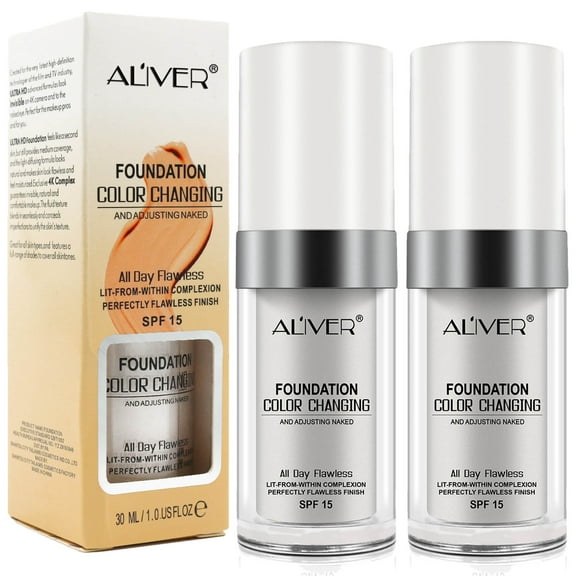 2 Pack Aliver Foundation Color Changing, Liquid Foundation Flawless Concealer Cover Cream, SPF15