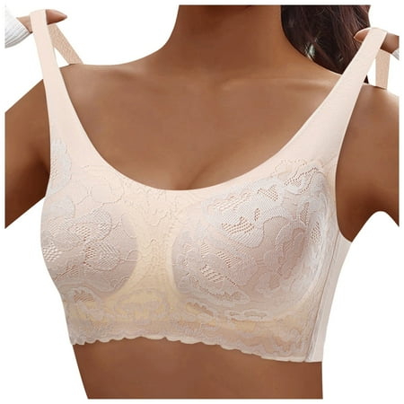 OJSFQUFP Bra Tops for Women Khaki Large Size Seamless Latex Fixed Cup Underwear Sexy Lace Gathered Big and Small Thin Bra Without Rims Basic Pretty Bra XL