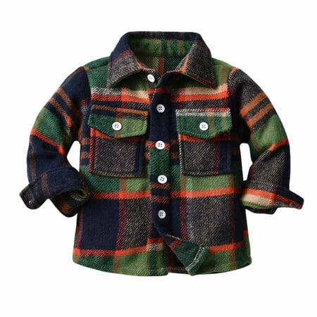 Kids Toddler Flannel Shirt Jacket Plaid Long Sleeve Button Down Shacket ...