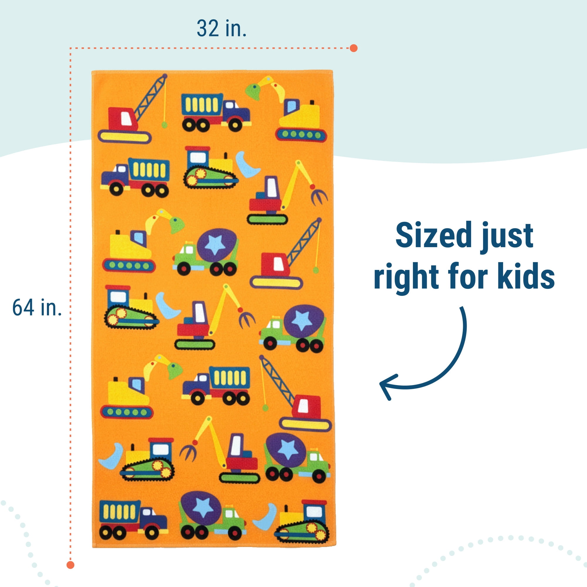 Wildkin Kids 100% Cotton Beach Towel for Boys and Girls (Under Construction)