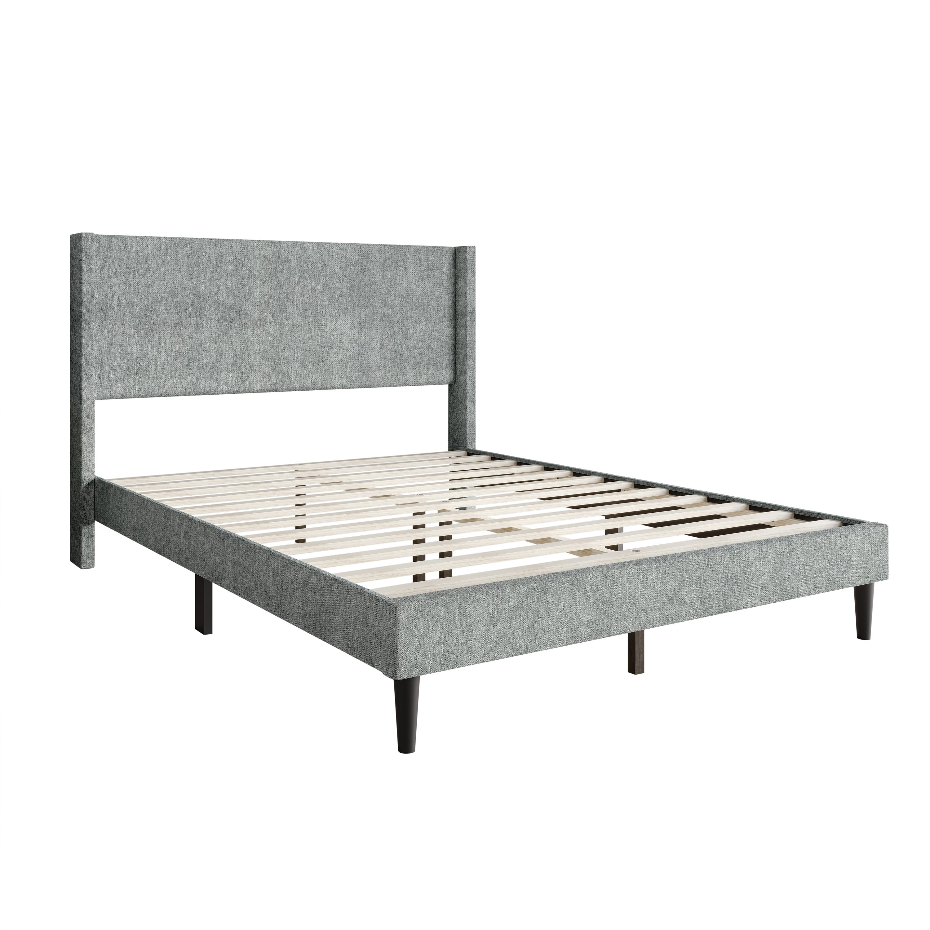 Home Design Bangor Full Upholstered Wingback Platform Bed Frame, Linen, No Box Spring Required, Light Gray