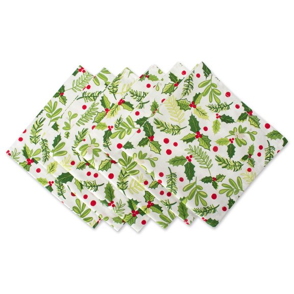 DII Boughs Of Holly Print Napkin (Set of 6), 20x20", 100% Cotton
