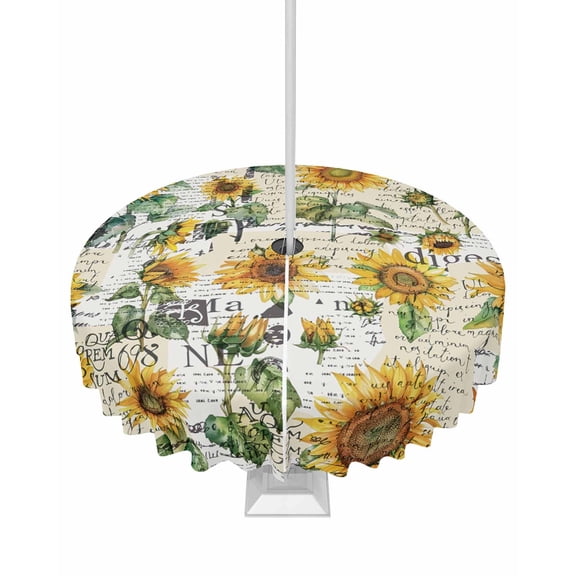 Boanket Outdoor Tablecloth with Umbrella Hole for Patio/Picnic/Party/Camping, Farmhouse Sunflower Waterproof Table Cloth Round Cover Washable, Vintage Summer Botanical (Dia 54")