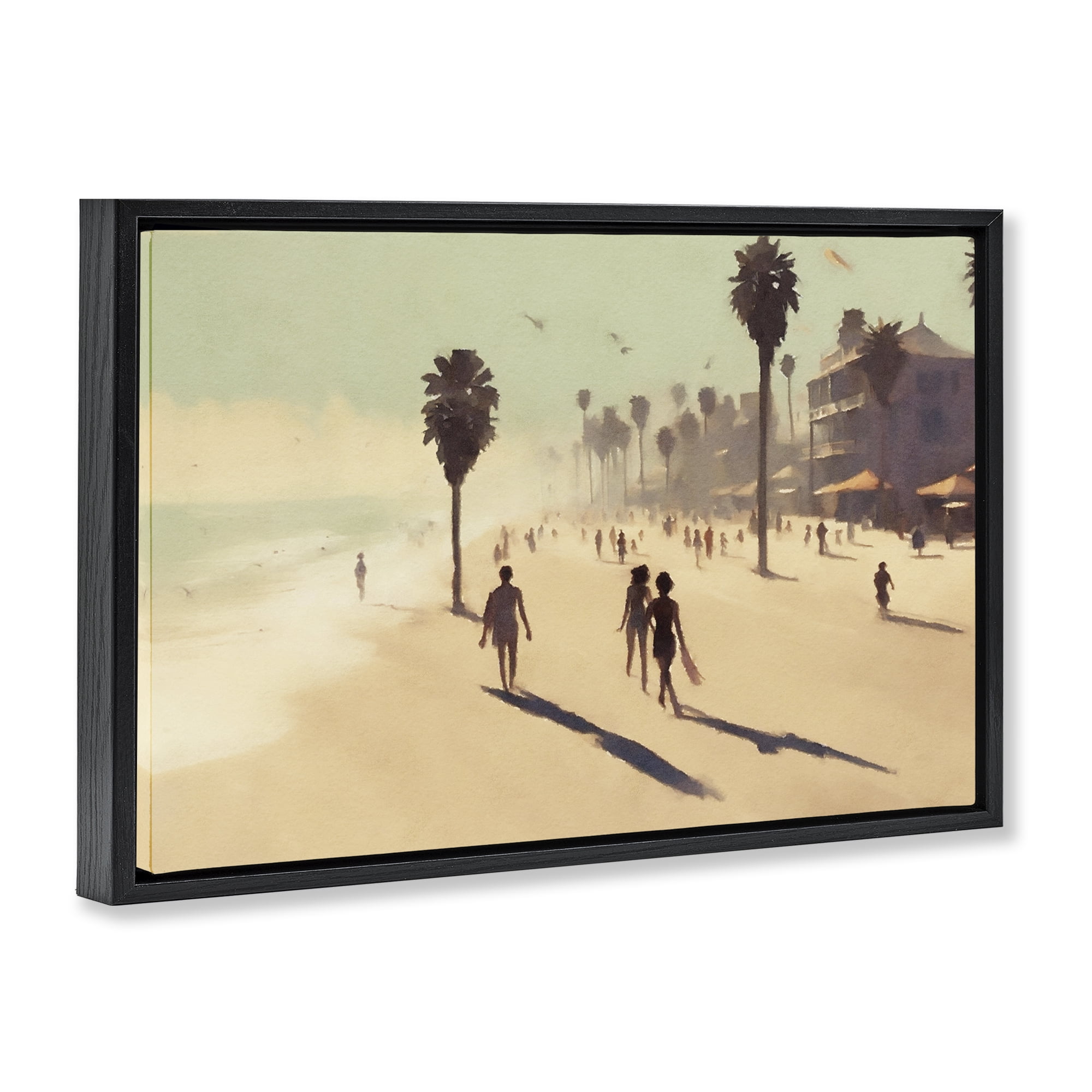 Stupell Industries Tropical Shore Walk Landscape & Nature Painting Black Floater Framed Canvas Art Print Wall Art, 25 x 17