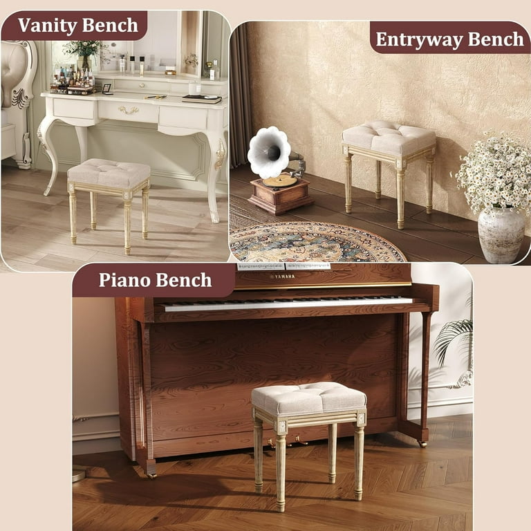 Vanity Stool Upholstered Bench Seat for Makeup Room, Vintage Small