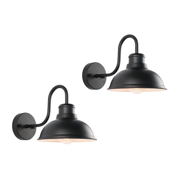 Lámpara de pared exterior LPRZSG con cuello de cisne de 8 pulgadas, negro mate, paquete de 2