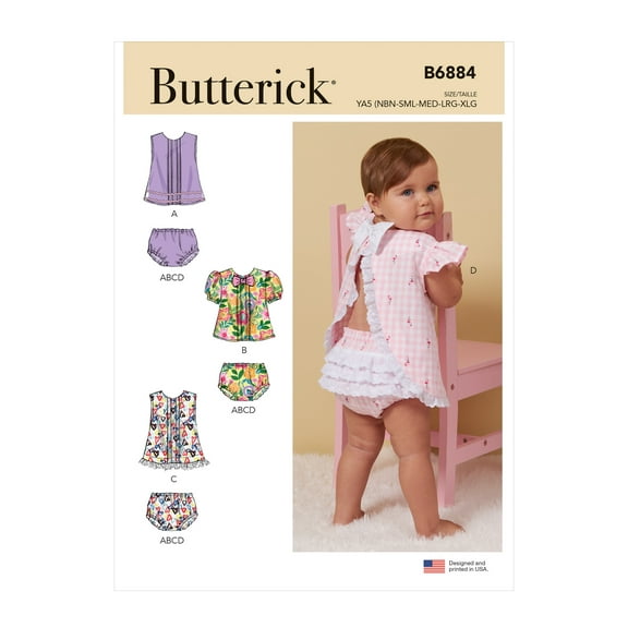 Butterick Sewing Pattern 6884 Tops, Shorts YA5 (NB-S-M-L-XL)