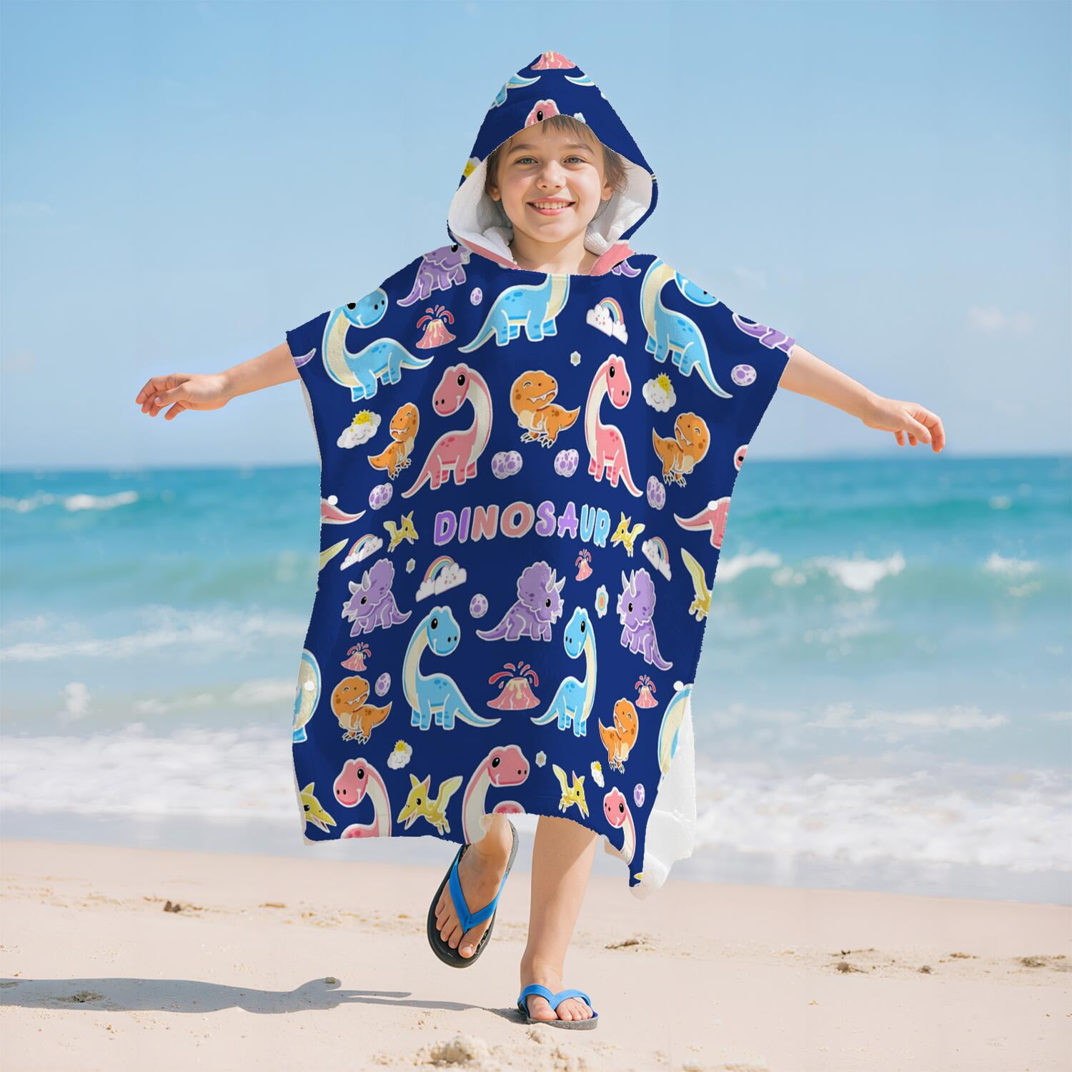 Hooded Kids Beach Towels - Toddler Bath Towel Girls Boys Swimming Cover-ups for Ages 2 to 6 Kids Pool Towels Quick Dry Lightweight Soft Microfiber Poncho Towel 28x28 (Dinosaur Pattern)