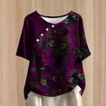 thumbnail image 2 of Nmnitkp Womens Tops High Quality Fabric New Vintage Floral Print Pullover Women's Summer Loose Casual Short Sleeve Chiffon Top T-Shirt Blouse（Plus Size）, 2 of 5