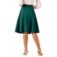 thumbnail image 3 of INSPIRE CHIC Women's Solid Vintage High Elastic Waist Button Decor Flared Midi Skirt XS Deep Green, 3 of 5