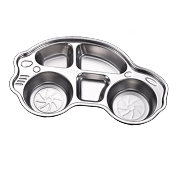 Plato dividido de acero inoxidable, plato llano dividido, plato llano con compartimento reutilizable para uso en exteriores para niños, niñas y niños Auto