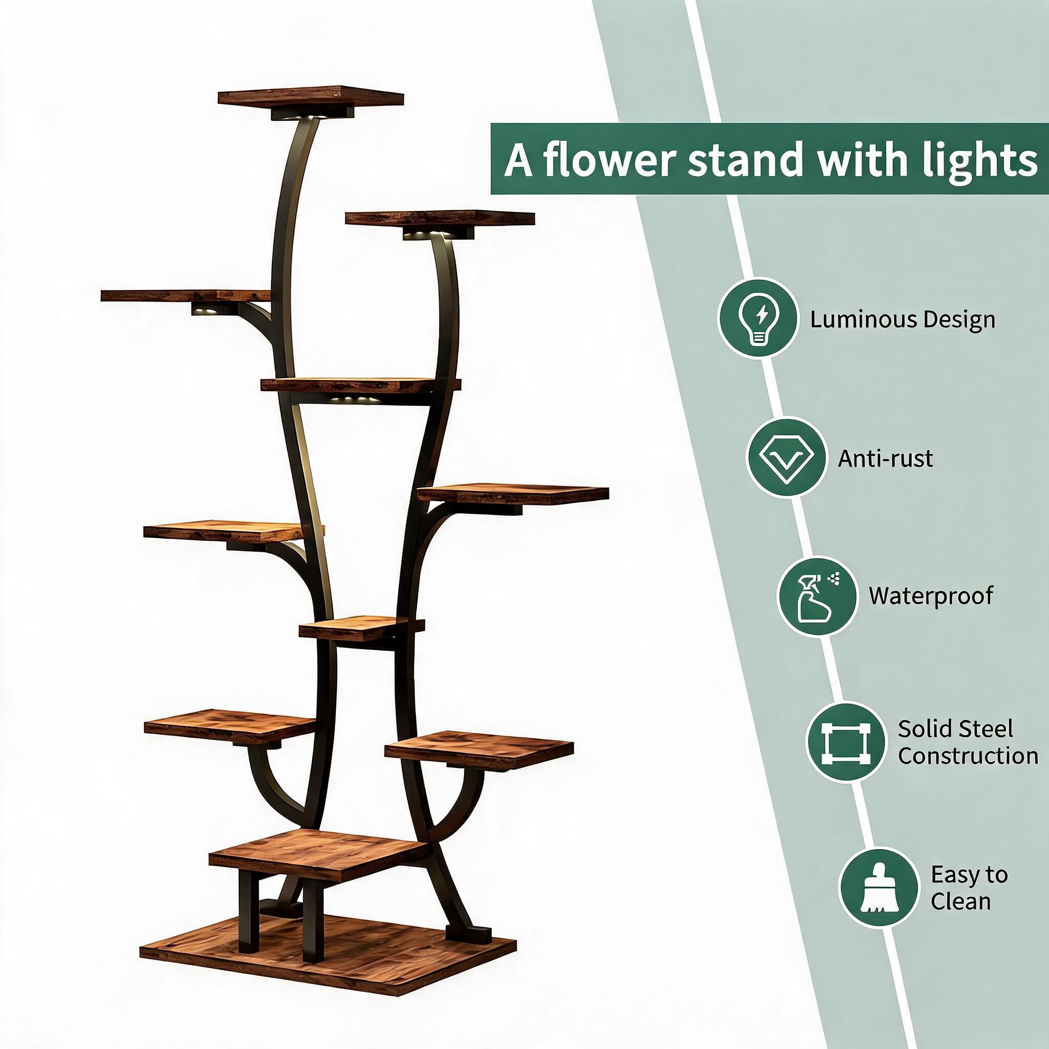 Metal Indoor Plant Stand with Full Spectrum LED Grow Light, Multi-Tier Plant Flower Display Rack, Plant Shelf for Living Room Bedroom Patio Home Decor