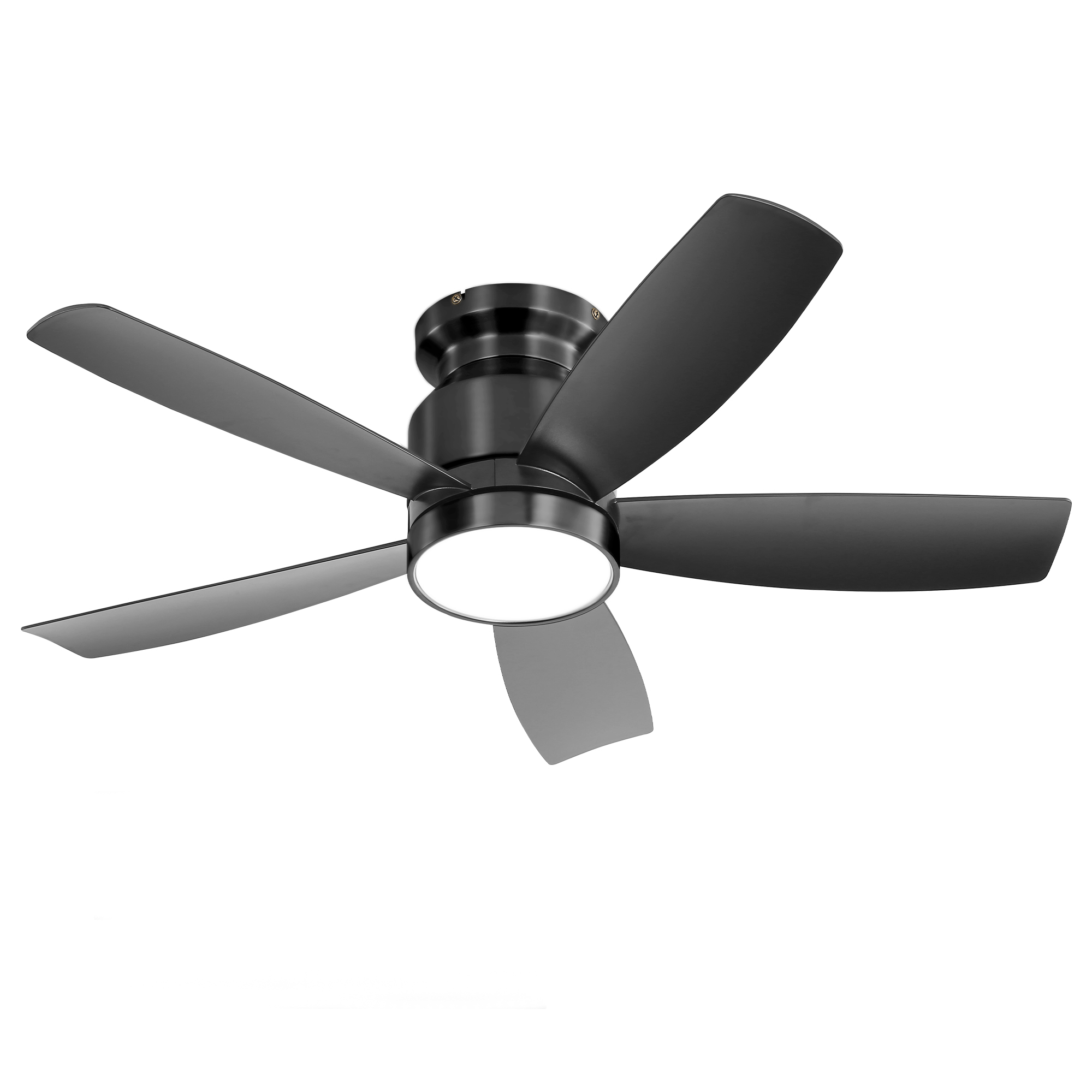 Izzovium 42 Inch Flush Mount Ceiling Fan with Remote, LED Light, 5 ABS Blades, Black, for Bedroom and Living Room