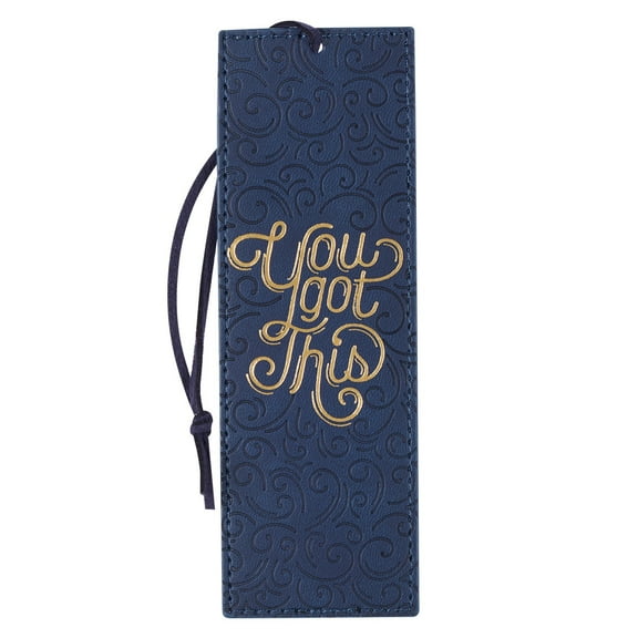 With Love Navy Blue Faux Leather Bookmark for Women, You Got This Swirly Debossed Design w/Gold Accents/Dark Blue Cord Tassel, Inspirational Encouraging Book Accessory for Booklovers