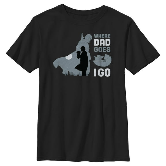 Boy's Star Wars: The Mandalorian Grogu and Din Djarin Where Dad Goes I Go Graphic Tee Black Large
