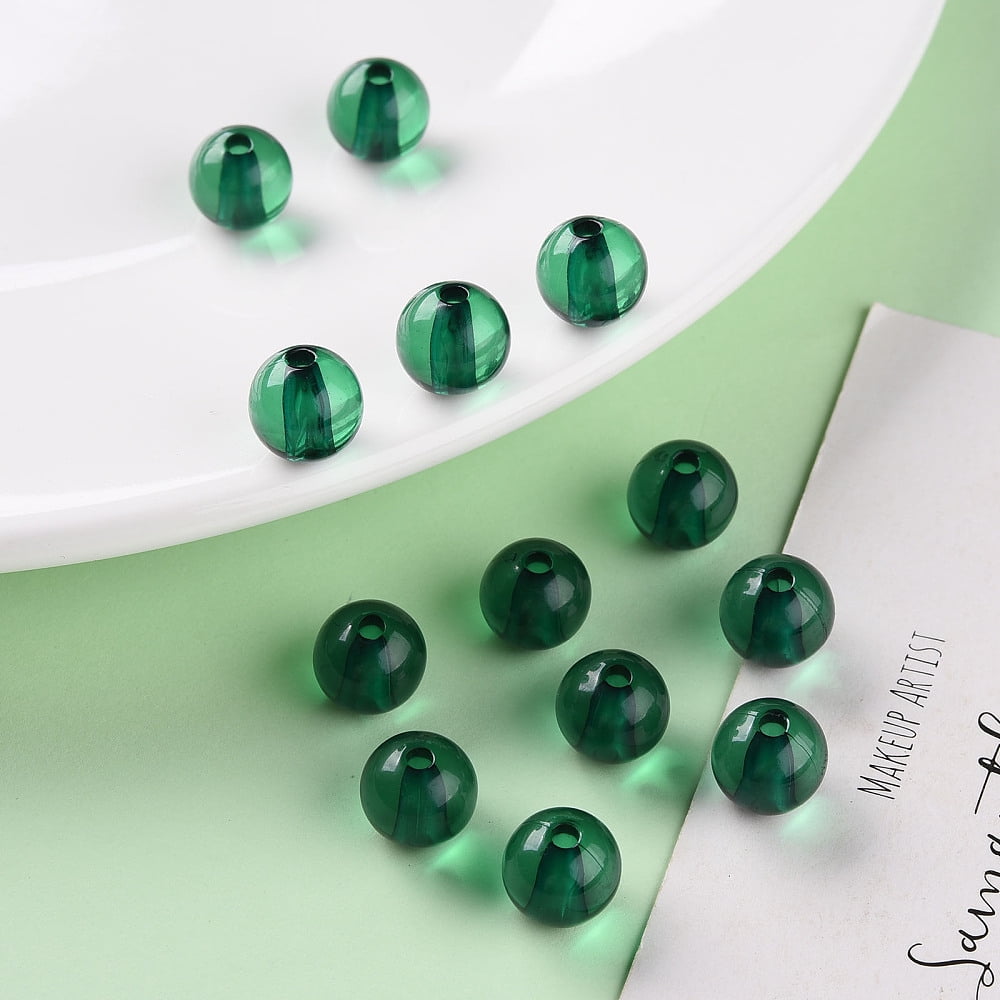 Transparent Acrylic Beads Round Dark Green 10x9mm Hole: 2mm 940pcs/500g