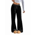 thumbnail image 3 of Pantalones de Terciopelo para Mujer con Cintura con Cordón y Pierna , Pantalones Casuales de Estar por Casa. Negro M, 3 of 10