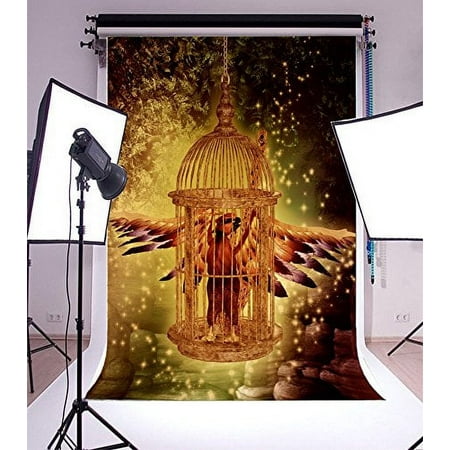 Image of MOHome 5x7ft Backdrop Photography Background Phoenix in Cage Hanging Fairy Forest Dreamy Elfs Shiny Trees Scenery Newborn Baby Kids Children Adults Portraits Backdrop Photo Studio Prop
