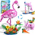 thumbnail image 1 of Set de construcción HOGOKIDS 3 en 1 con forma de flamenco rosa con flores, 558 unidades, 1 of 9