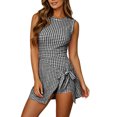 thumbnail image 5 of Tqcoqu Women's Summer Sleeveless Mini Dress Gingham Romper,Front Tie Wrap Skort Style Shorts Jumpsuit,Casual One Piece Outfit, 5 of 8